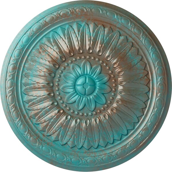Ekena Millwork Temple Ceiling Medallion (Fits Canopies up to 9 1/4"), 24"OD x 1 5/8"P, Copper Green Patina CM24TECGS - main